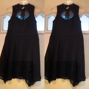 Dark grey, lace detail, asymmetric hem, lined